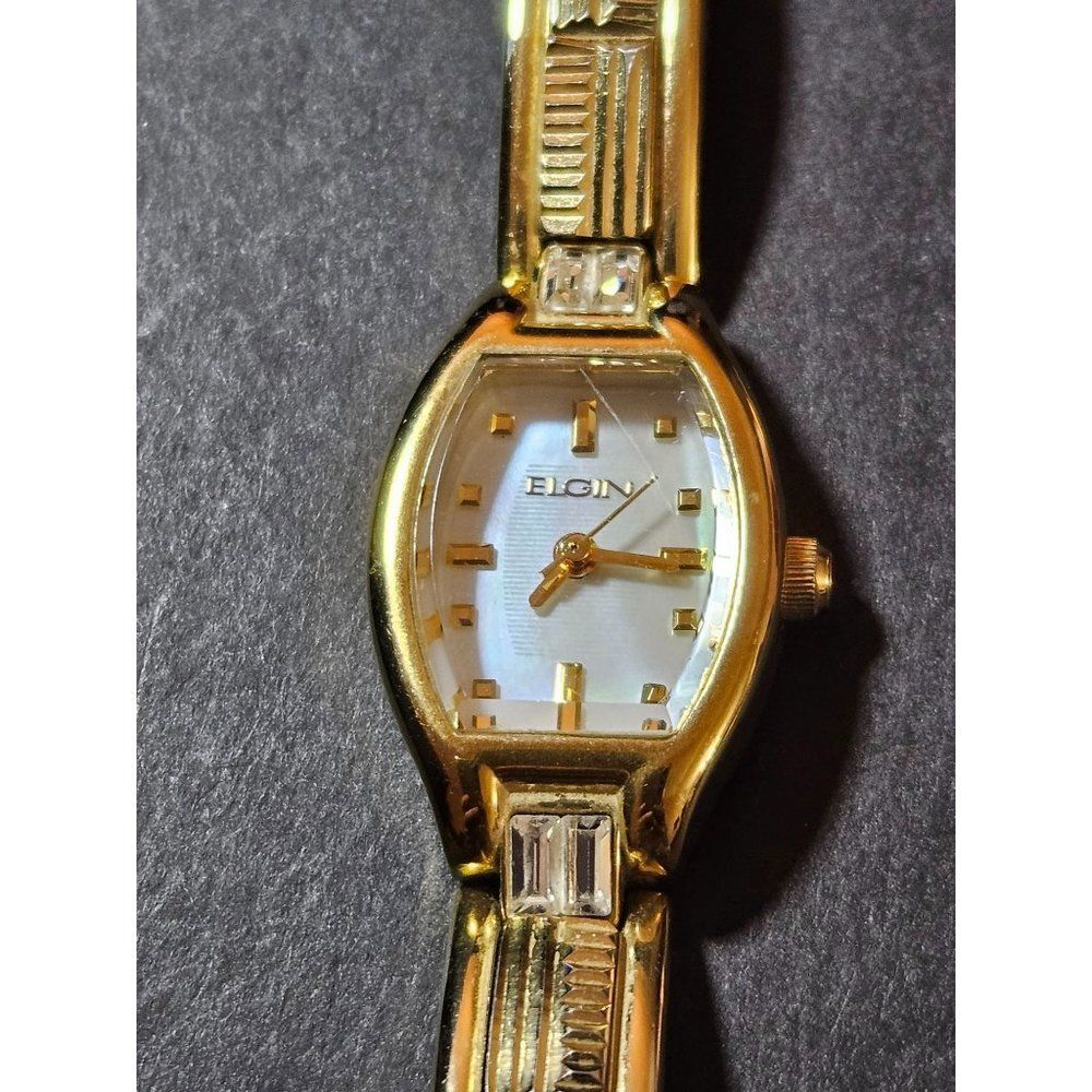 Elgin pearlized dial gold tone watch